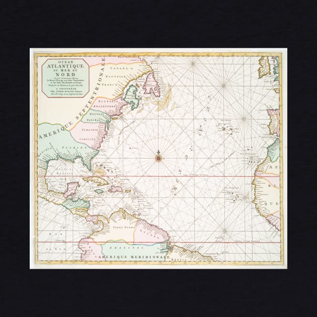 Vintage Atlantic Ocean & North America Map (1700s) by Bravuramedia